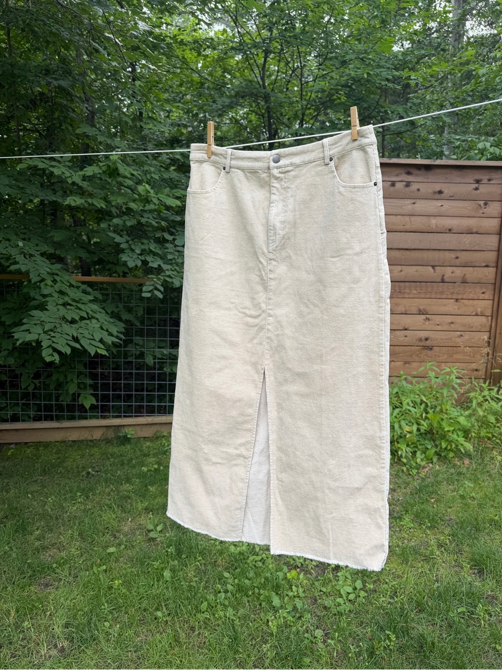 Mystree Cream Midi Corduroy Skirt with Front Slit